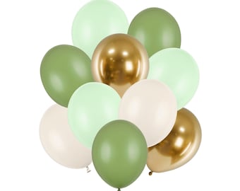 Set de globos verdes y dorados: Baby Shower, Fiesta de Cumpleaños, 10 piezas