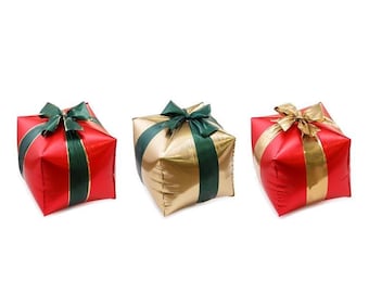 Set de 3 globos metalizados en forma de caja de regalo – 34,5 x 36,5 cm – Decoración para fiestas navideñas