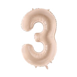 Beige number 3 foil balloon, large neutral birthday decoration for third birthday or milestone celebration