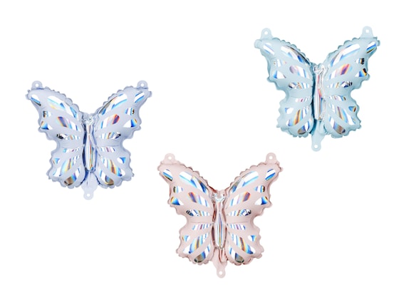 Pastel Butterfly Foil Balloons: Iridescent Garland Decor (Set of 3)