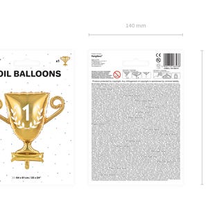 Puede incluir: Globo de l&aacute;mina dorada en forma de copa de trofeo con el n&uacute;mero "1" y una corona de laurel. El globo mide 64 cm x 61 cm / 25 x 24 pulgadas.