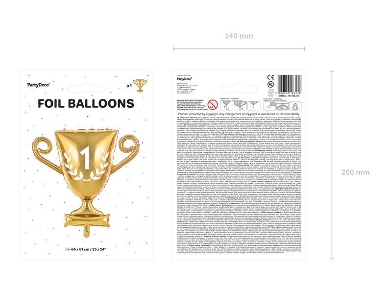 Puede incluir: Globo de l&aacute;mina dorada en forma de copa de trofeo con el n&uacute;mero "1" y una corona de laurel. El globo mide 64 cm x 61 cm / 25 x 24 pulgadas.