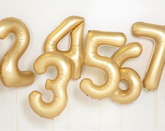 Gold Satin Number Balloon: 34-inch Birthday Party Decor