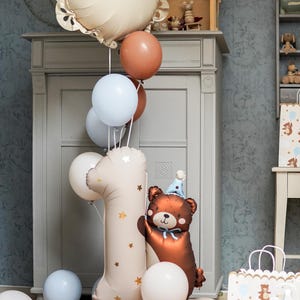 Large Foil Balloon Number One with Teddy Bear