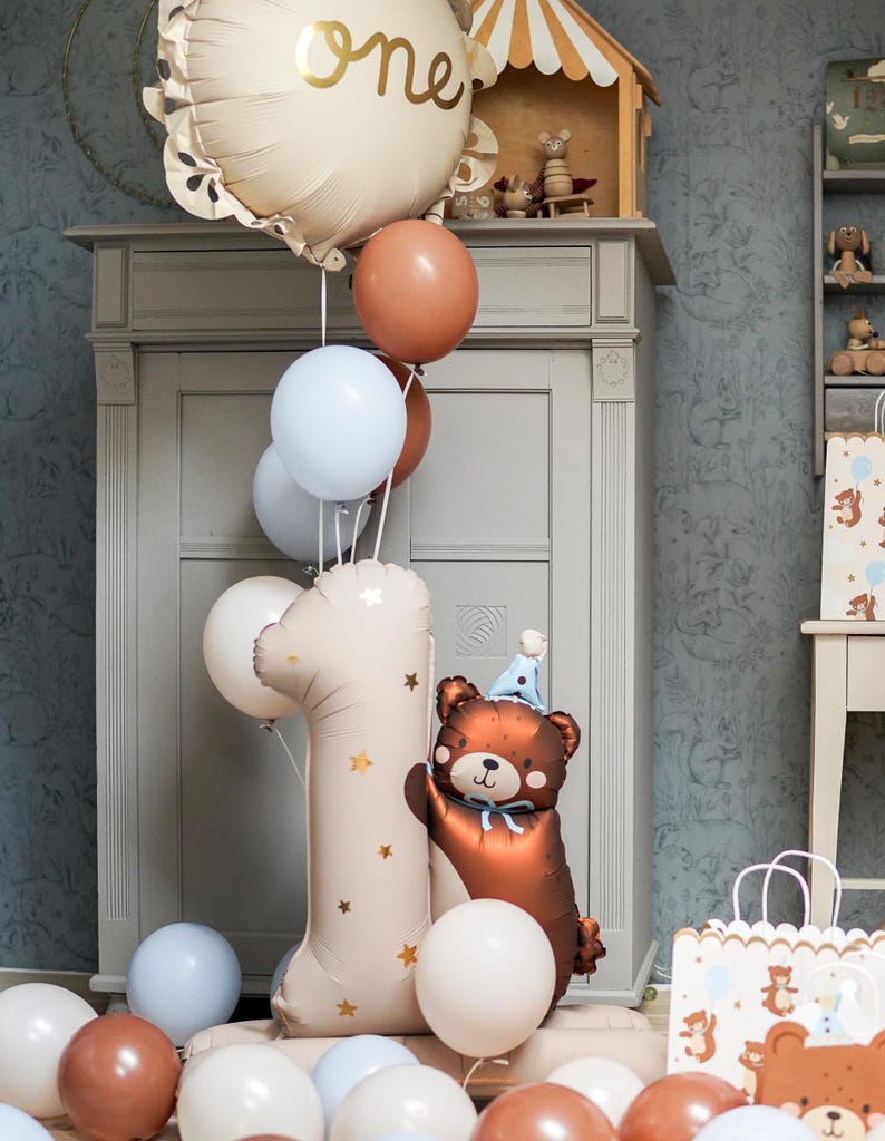 Large Foil Balloon Number One with Teddy Bear