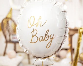 Oh Baby Foil Balloon: White & Gold Baby Shower Decor (15x21 inches)