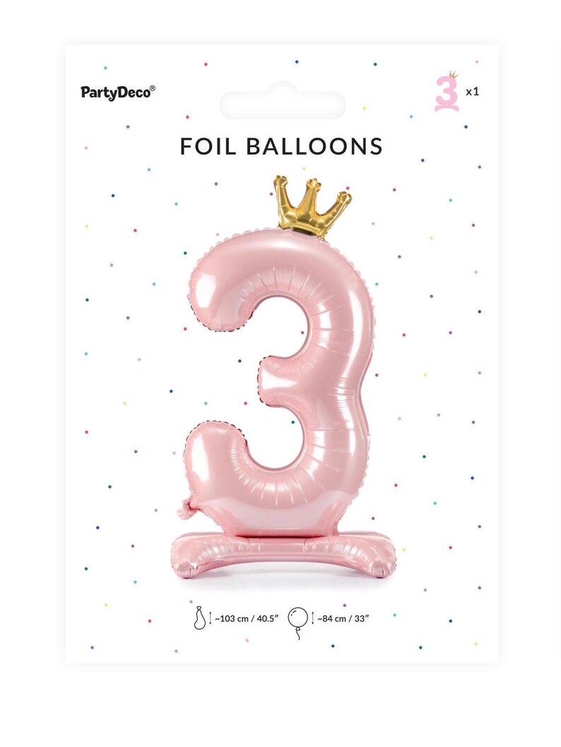 Puede incluir: Globo de l&aacute;mina rosa en forma del n&uacute;mero 3 con una corona dorada en la parte superior. El globo mide 103 cm de alto y 84 cm de ancho. Globos de l&aacute;mina.