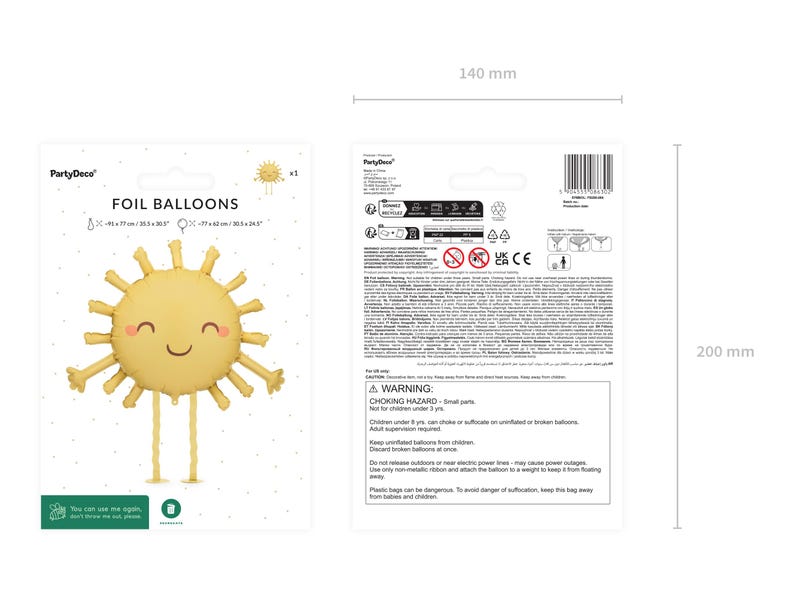 Walking Sun Foil Balloon 77x62 cm – Kids Birthday Party, Summer Decor Yellow Sunshine Balloon image 4