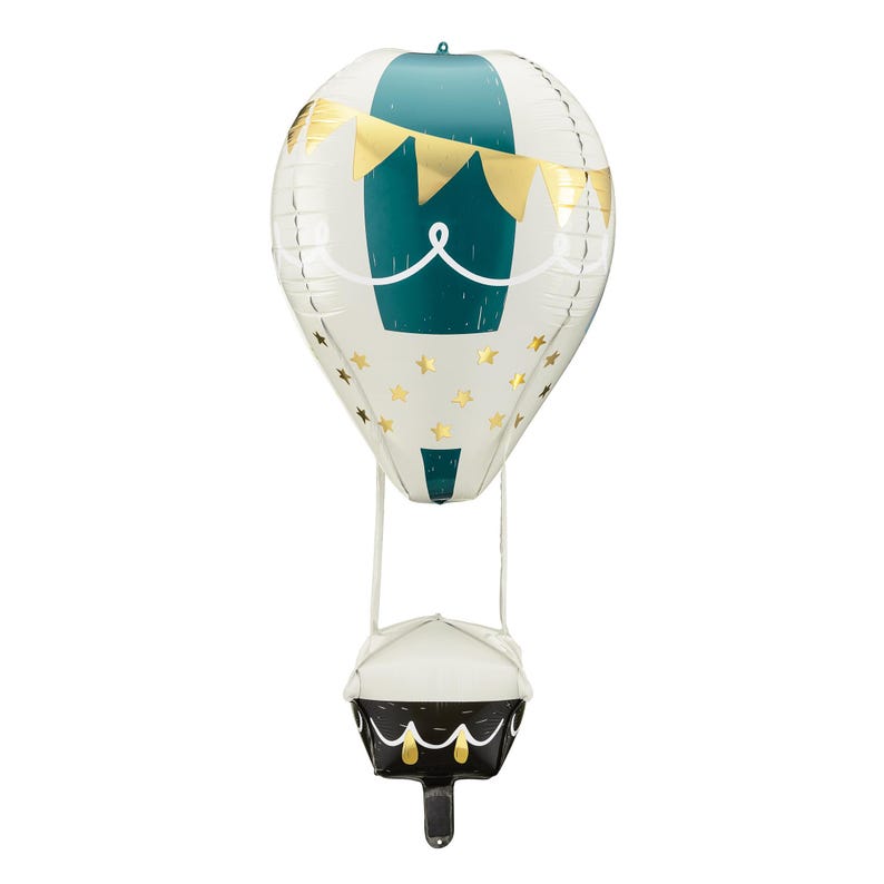 4D hot air balloon foil balloon with stars and bunting – whimsical party decoration for baby shower, birthday or nursery decor