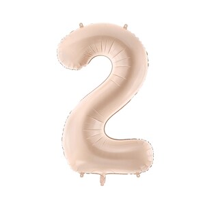 Beige number 2 foil balloon, large neutral birthday decoration for second birthday or milestone party