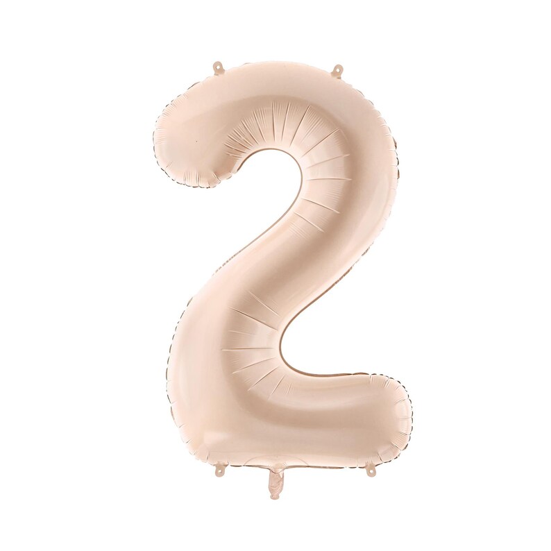 Beige number 2 foil balloon, large neutral birthday decoration for second birthday or milestone party