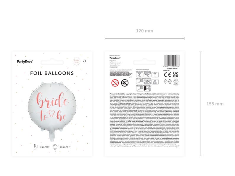 May include: A silver foil balloon with the text "bride to be" in pink lettering. The balloon is 18 inches in diameter.