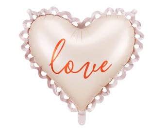 Blush Heart Balloon with Love Text, Romantic Wedding Decor, Neutral Bridal Shower Party Decoration