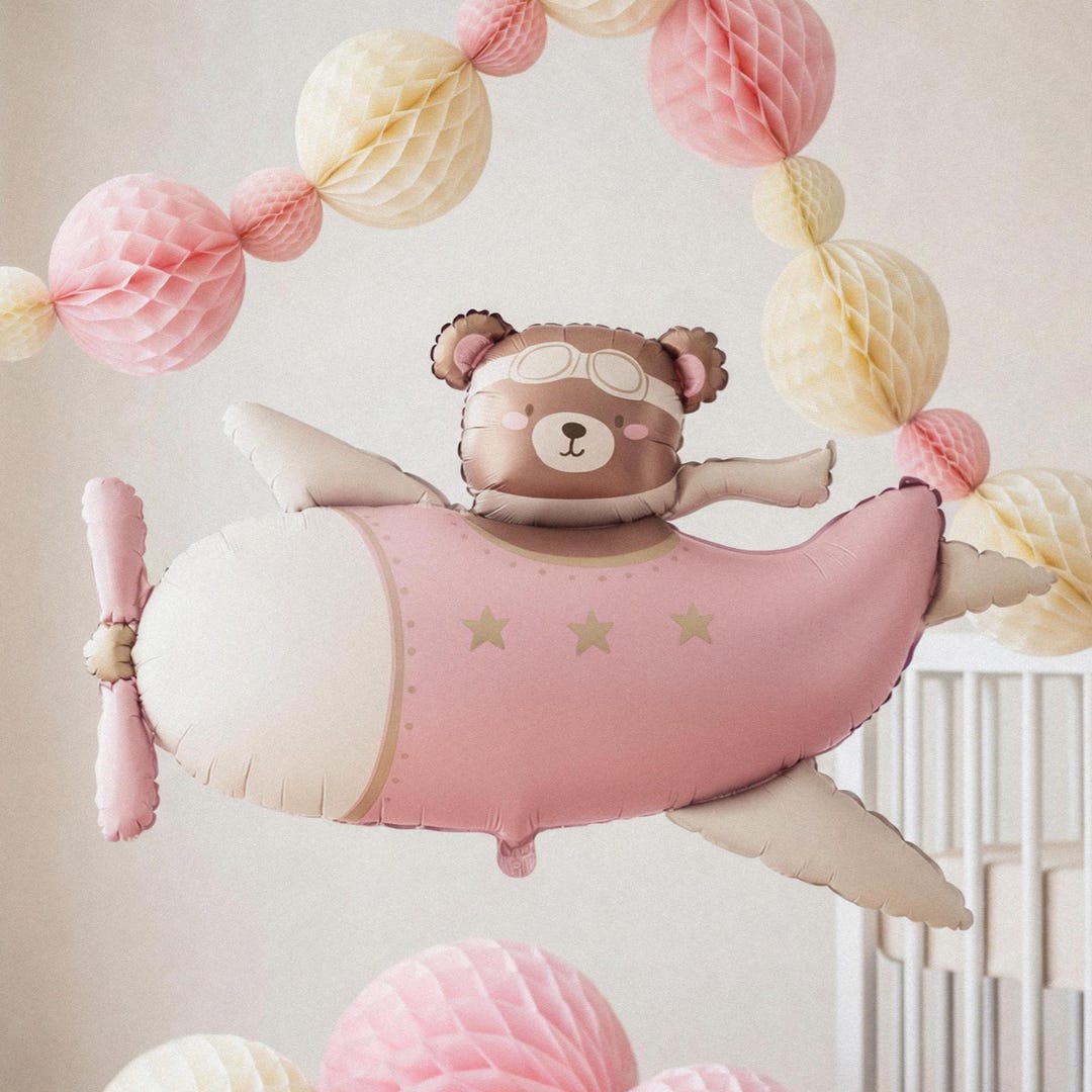 Pink Teddy Bear Foil Balloon 94x61 Cm, Baby Shower Girl Decor, Airplane ...