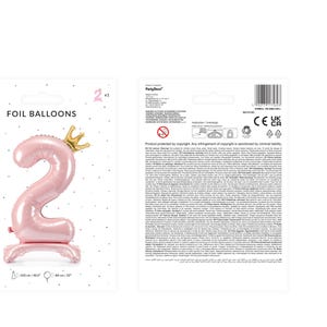 May include: Pink foil balloon shaped like the number 2 with a gold crown on top. The balloon is 32 inches tall and 16 inches wide. Foil Balloons.
