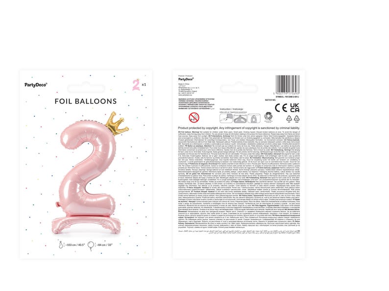 May include: Pink foil balloon shaped like the number 2 with a gold crown on top. The balloon is 32 inches tall and 16 inches wide. Foil Balloons.