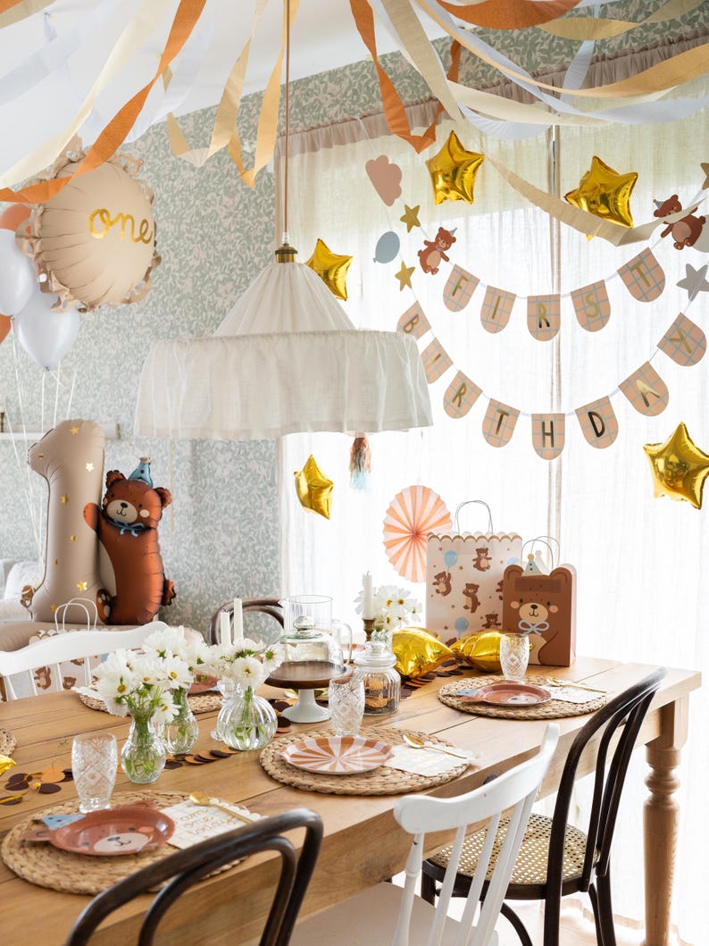 Teddy Bear Number One Foil Balloon 81x72 cm, First Baby Birthday Party Decor image 6