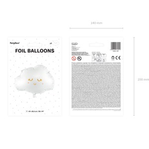 White cloud foil balloon product details, approx. 51 x 35.5 cm or 20 x 14 inches, with gold and pink print