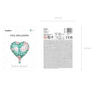 May include: A green and pink heart-shaped foil balloon with a floral pattern. The balloon is 45 cm or 18 inches in size. The packaging includes the text "PartyDeco" and "FOIL BALLOONS".