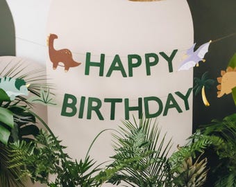 Dinosaur Happy Birthday Banner, Dino Party Decorations, Jurassic Theme Decor, Jungle Kids Celebration Banner