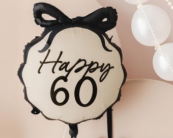 Eleganter 60er Geburtstag Ballon, Creme & Schwarze Schleife Party Dekor (47 x 53 cm)