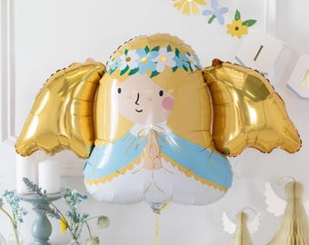 Angel Foil Balloon, Baby Shower Baptism and First Communion Decorations, Christening and Religious Party Decor
