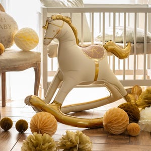 Gold & Cream Large Rocking Horse Foil Balloon – Baby Shower Decor (106 x 86 cm) image 2