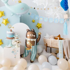 Teddy bear foil balloon product details, inflated size approx. 55 x 90 cm or 21.5 x 35.5 inches, air or helium fill