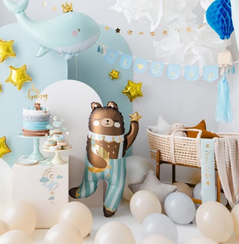 Teddy bear foil balloon product details, inflated size approx. 55 x 90 cm or 21.5 x 35.5 inches, air or helium fill
