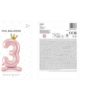 Puede incluir: Globo de l&aacute;mina rosa en forma del n&uacute;mero 3 con una corona dorada en la parte superior. El globo mide 96,5 cm de alto y 71,1 cm de ancho. Globos de l&aacute;mina.