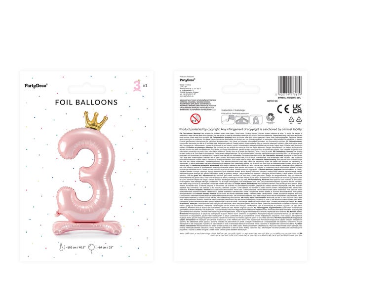Puede incluir: Globo de l&aacute;mina rosa en forma del n&uacute;mero 3 con una corona dorada en la parte superior. El globo mide 96,5 cm de alto y 71,1 cm de ancho. Globos de l&aacute;mina.