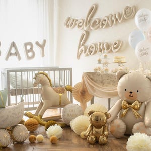 Gold & Cream Large Rocking Horse Foil Balloon – Baby Shower Decor (106 x 86 cm) image 10
