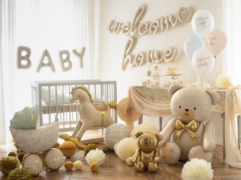 Gold & Cream Large Rocking Horse Foil Balloon – Baby Shower Decor (106 x 86 cm) image 10