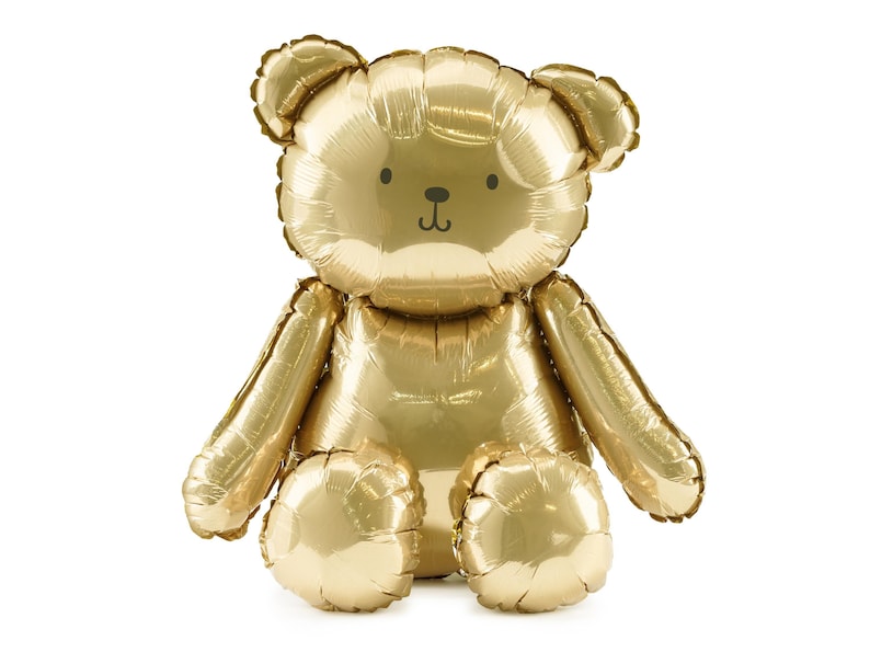 Gold Teddy Bear Foil Balloon – approx. 38 × 42 cm (15" × 16.5"), adorable bear-shaped balloon for baby showers, birthdays, teddy bear themes, and nursery decor, perfect for helium or air inflation.
