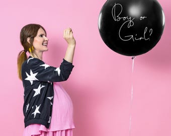Girl Gender Reveal Balloon: 1m Black Balloon with Pink Confetti