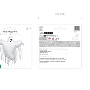 Ghost foil balloon product details, inflated size approx. 36.6 x 33.8 inches or 93 x 86 cm