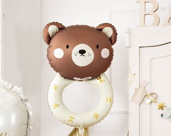 Teddy Bear Rattle Foil Balloon: Newborn Photo Prop, Christening Decor (61x88 cm)