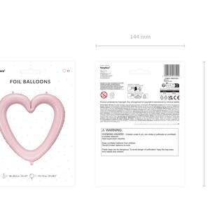 Light pink heart frame foil balloon product details and original packaging, approx. 73 x 72 cm inflated, suitable for air or helium