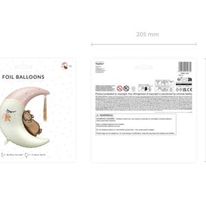 Pu&ograve; includere: Un palloncino in foil rosa e bianco a forma di mezzaluna con un orso bruno che dorme sopra. Il palloncino &egrave; alto 51 cm e largo 43 cm. Il palloncino fa parte di un set di palloncini in foil.