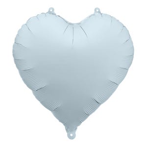 May include: A light blue heart-shaped balloon. The balloon has a matte finish and is designed with a ribbed texture along the edges. It has a loop at the top and a small hole at the bottom for hanging or inflation. Perfect for celebrations.