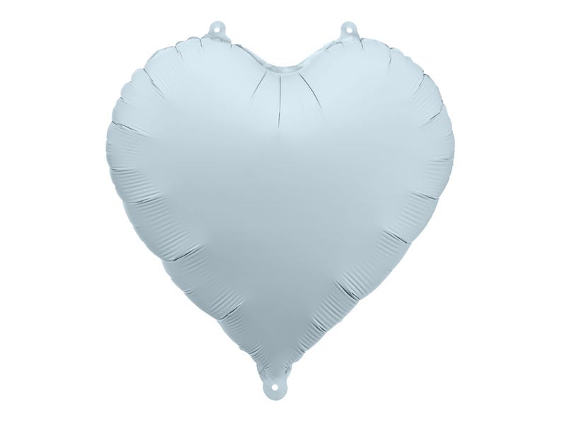 May include: A light blue heart-shaped balloon. The balloon has a matte finish and is designed with a ribbed texture along the edges. It has a loop at the top and a small hole at the bottom for hanging or inflation. Perfect for celebrations.