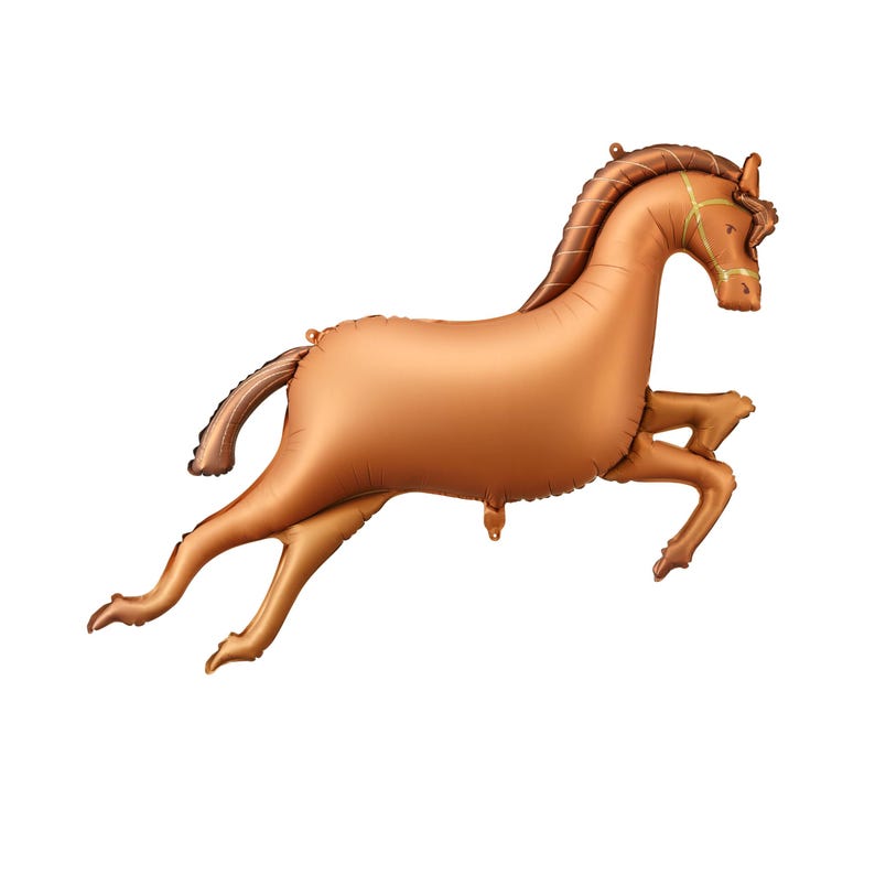 Galloping horse foil balloon in brown, large horse party decoration for western or horse birthday