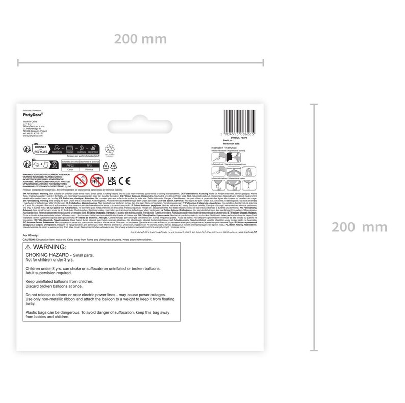 Galloping horse foil balloon with product packaging and inflation information