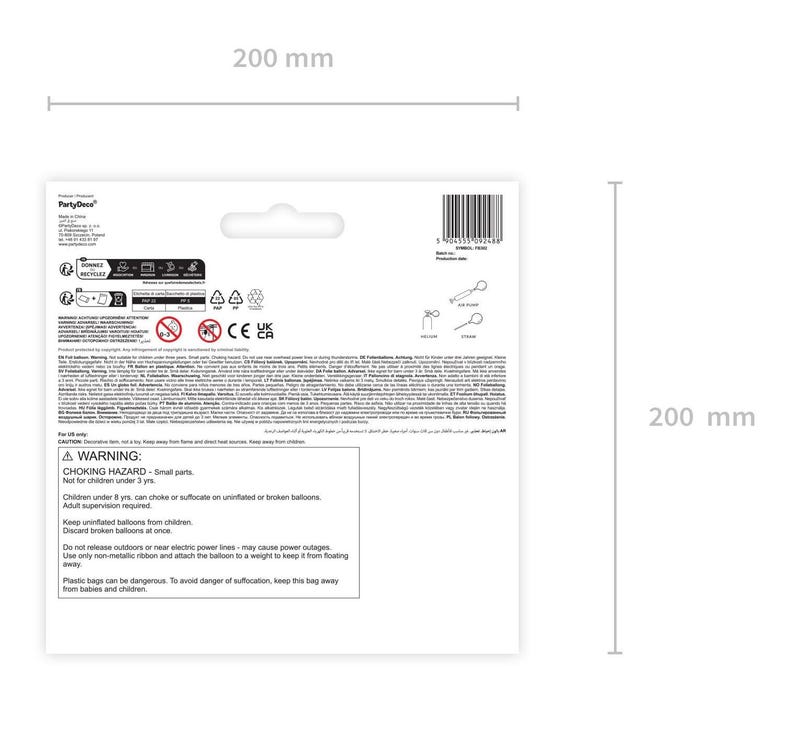 PartyDeco ghost balloon packaging approx. 220 x 280 mm with product and safety information