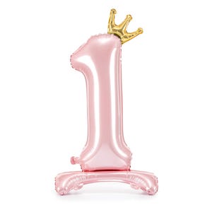 Pink Number 1 Balloon with Gold Crown - First Birthday Decor