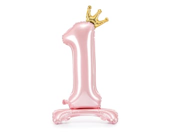 Palloncino rosa con numero 1 e corona dorata - Decorazione per il primo compleanno