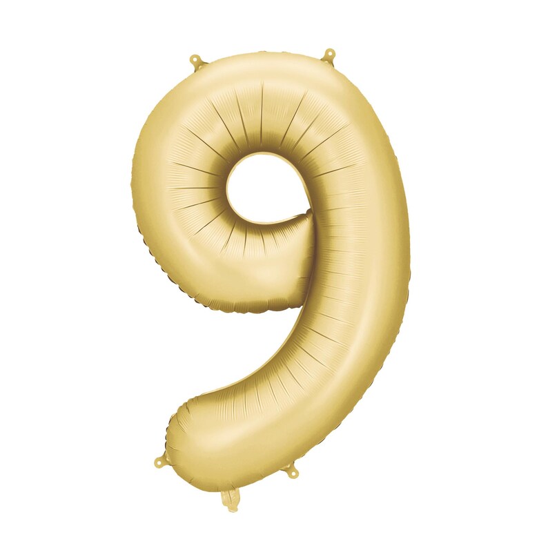 May include: A gold foil number nine balloon. This balloon is perfect for a birthday party or other celebration.