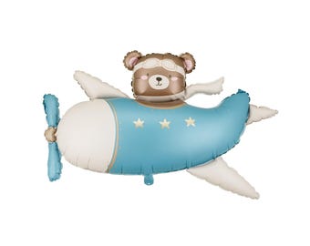 Teddy Bear Foil Balloon, Baby Shower Boy Decor, Airplane Balloon for Birthday Party