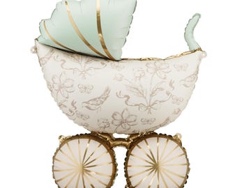 Globo de cochecito de bebé vintage de 59 x 74 cm: ideal para baby shower, revelación de género y fiestas de recién nacidos.