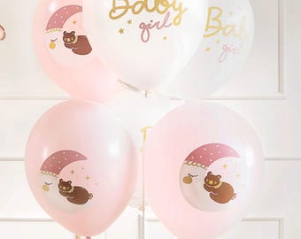 Set di palloncini per bambina: rosa pastello e bianco, decorazioni per baby shower.